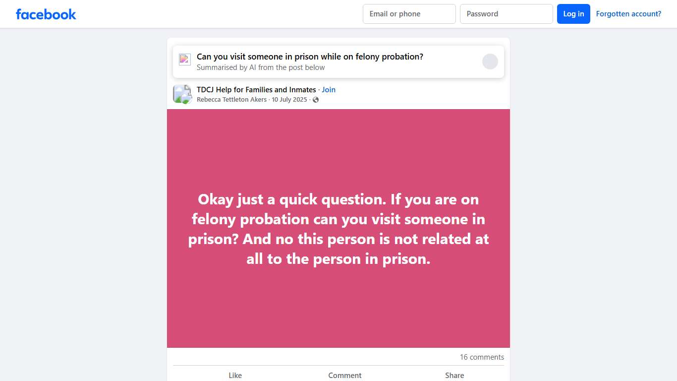 TDCJ Help for Families and Inmates | Okay just a quick question | Facebook