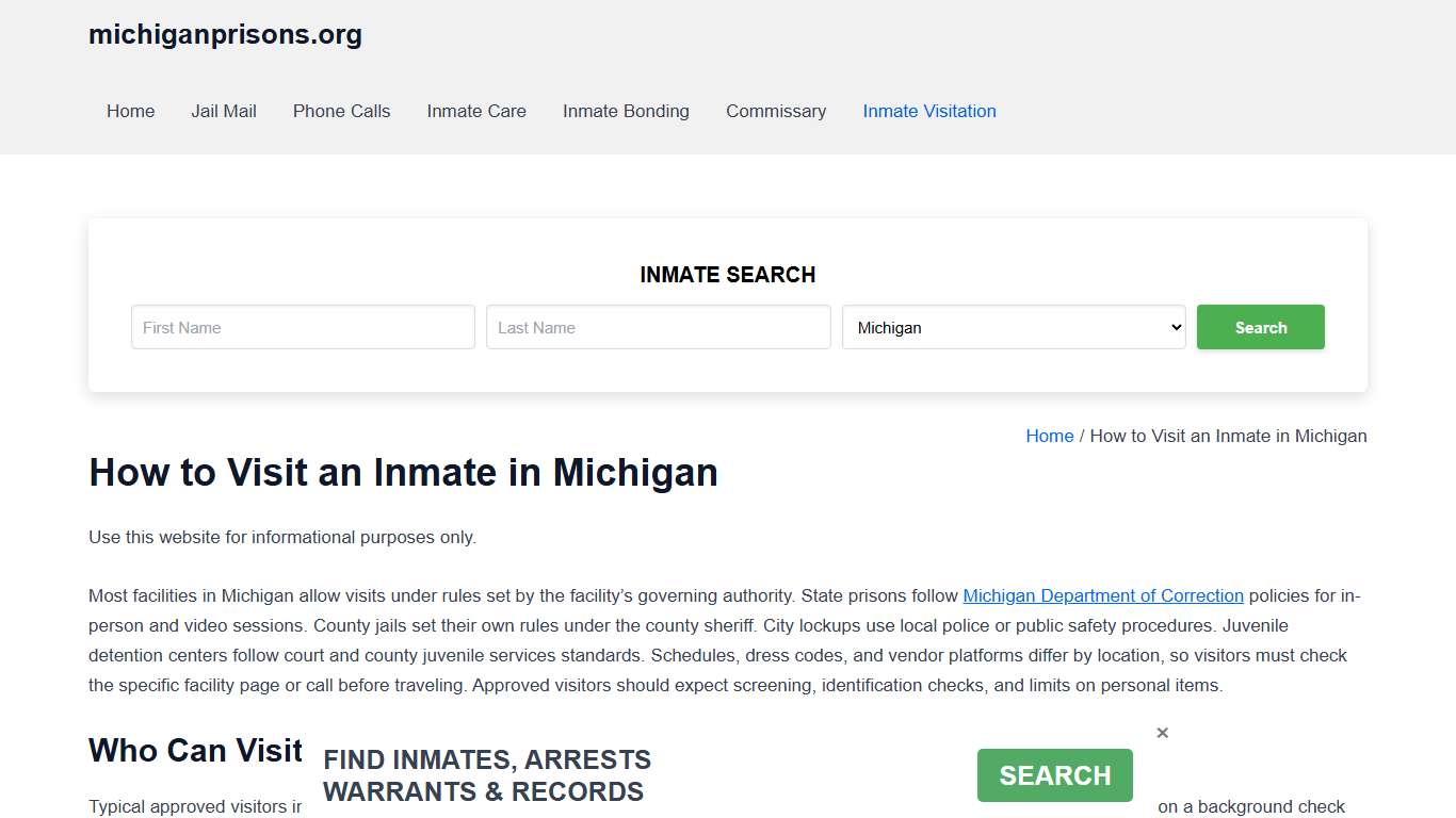 Michigan Inmate Visitation