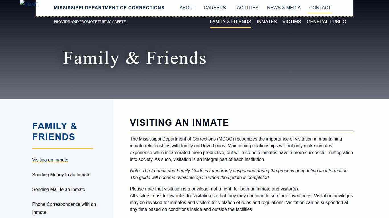Visiting an Inmate | Mississippi Department of Corrections