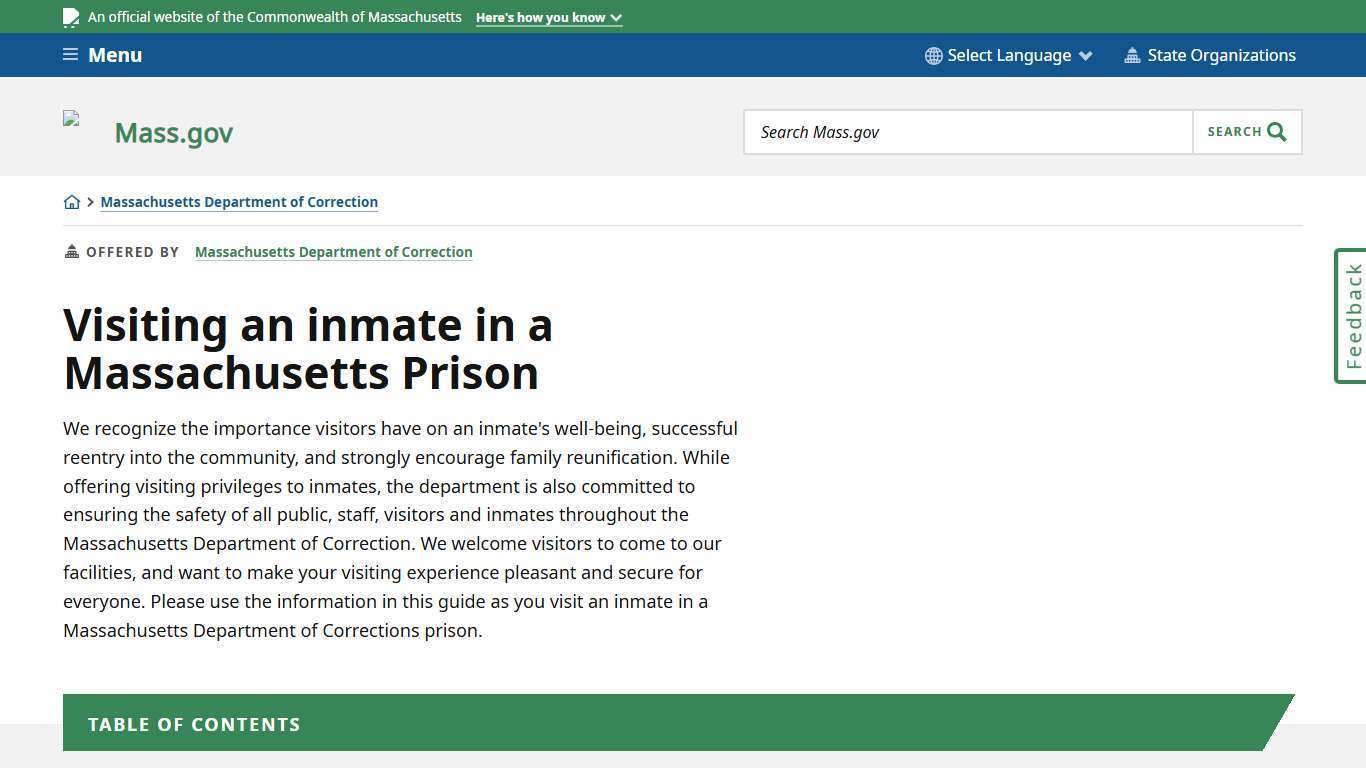 Visiting an inmate in a Massachusetts Prison | Mass.gov